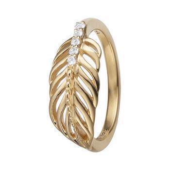 Christina Collect gold-plated Feather beautiful ring with open feather with 5 white topaz, model 2.15.B